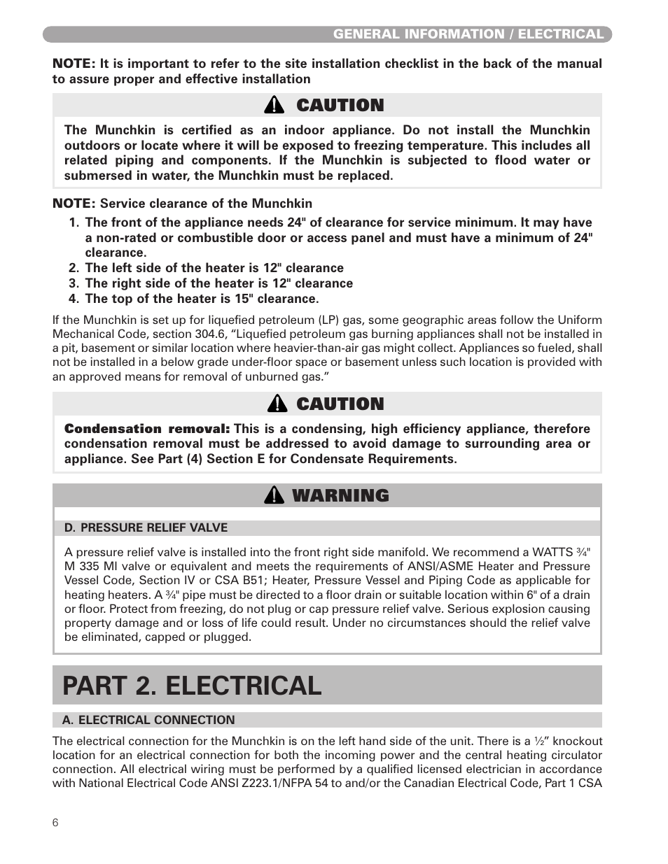 Part 2. electrical, Caution, Warning | Munchkin 399M User Manual | Page 6 / 44