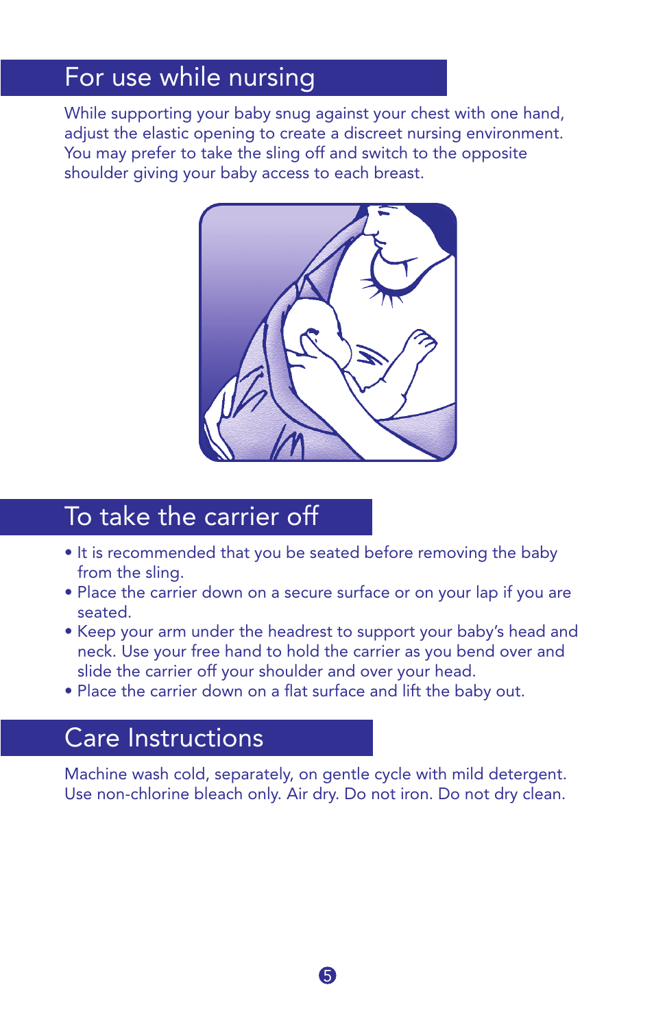 18008t-is jbmn-cargo sling 5, For use while nursing, Care instructions | Munchkin Jelly Bean Cargo Sling User Manual | Page 5 / 12