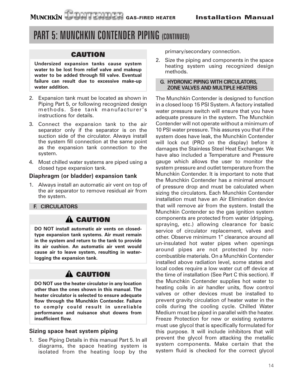 Part 5: munchkin contender piping, Continued) | Munchkin Gas-Fired Hot Water Circulating Heater User Manual | Page 15 / 72