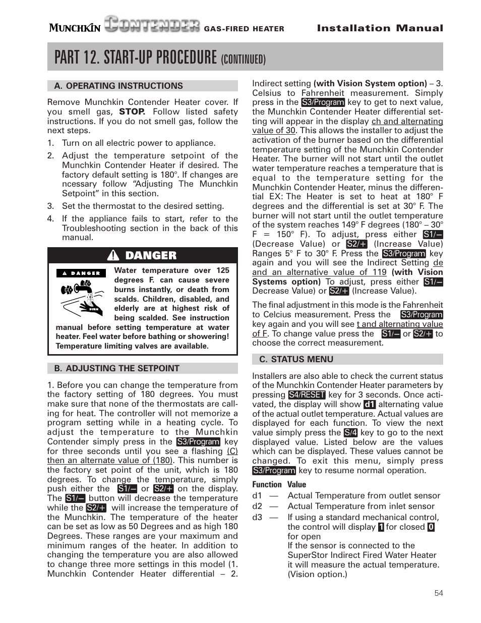 Part 12. start-up procedure, Continued) | Munchkin Gas-Fired Hot Water Circulating Heater User Manual | Page 55 / 72
