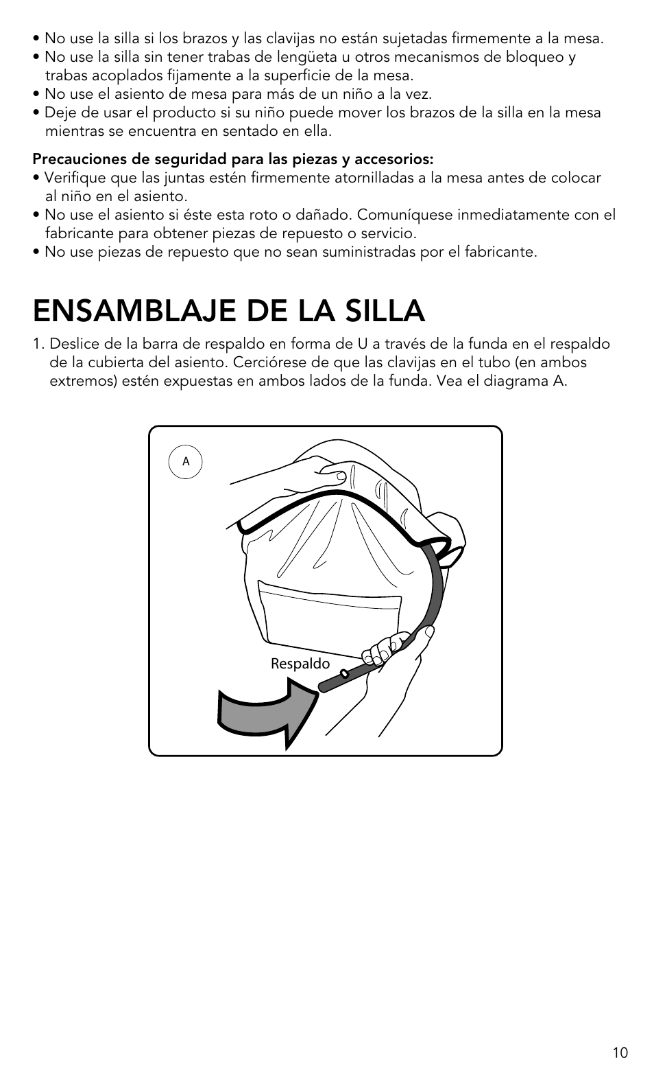 Ensamblaje de la silla | Munchkin Portable Hook-On Chair User Manual | Page 10 / 17