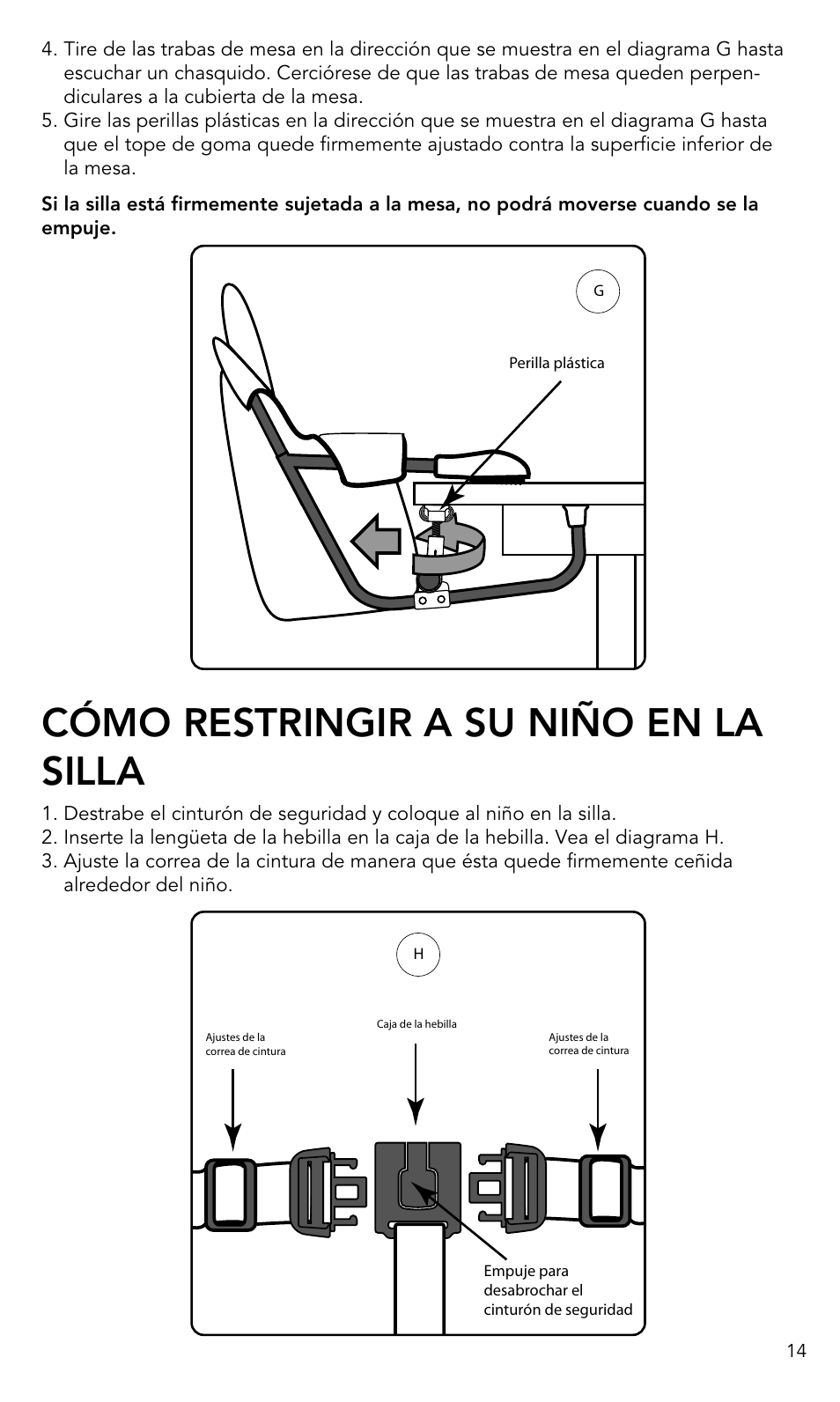 Cómo restringir a su niño en la silla | Munchkin Portable Hook-On Chair User Manual | Page 14 / 17