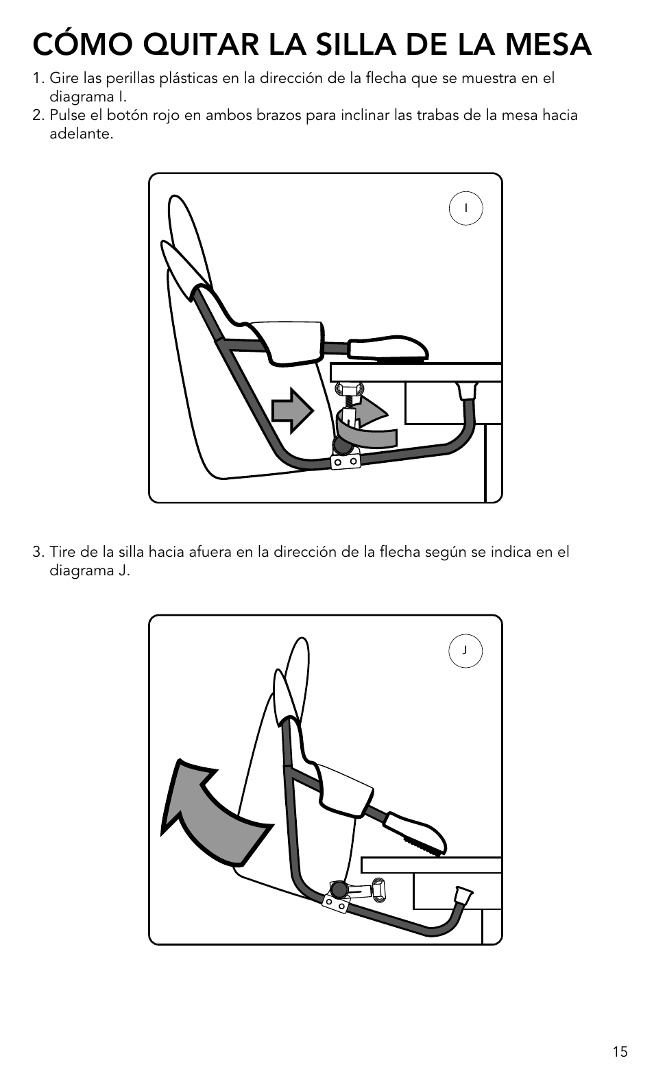 Cómo quitar la silla de la mesa | Munchkin Portable Hook-On Chair User Manual | Page 15 / 17