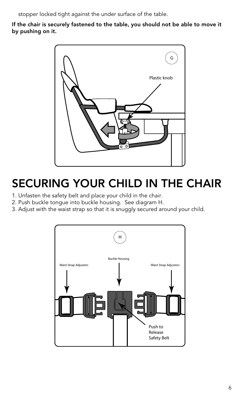 Securing your child in the chair | Munchkin Portable Hook-On Chair User Manual | Page 6 / 17