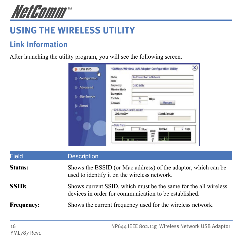 Using the wireless utility, Link information | Mobility Electronics NP644 User Manual | Page 16 / 40