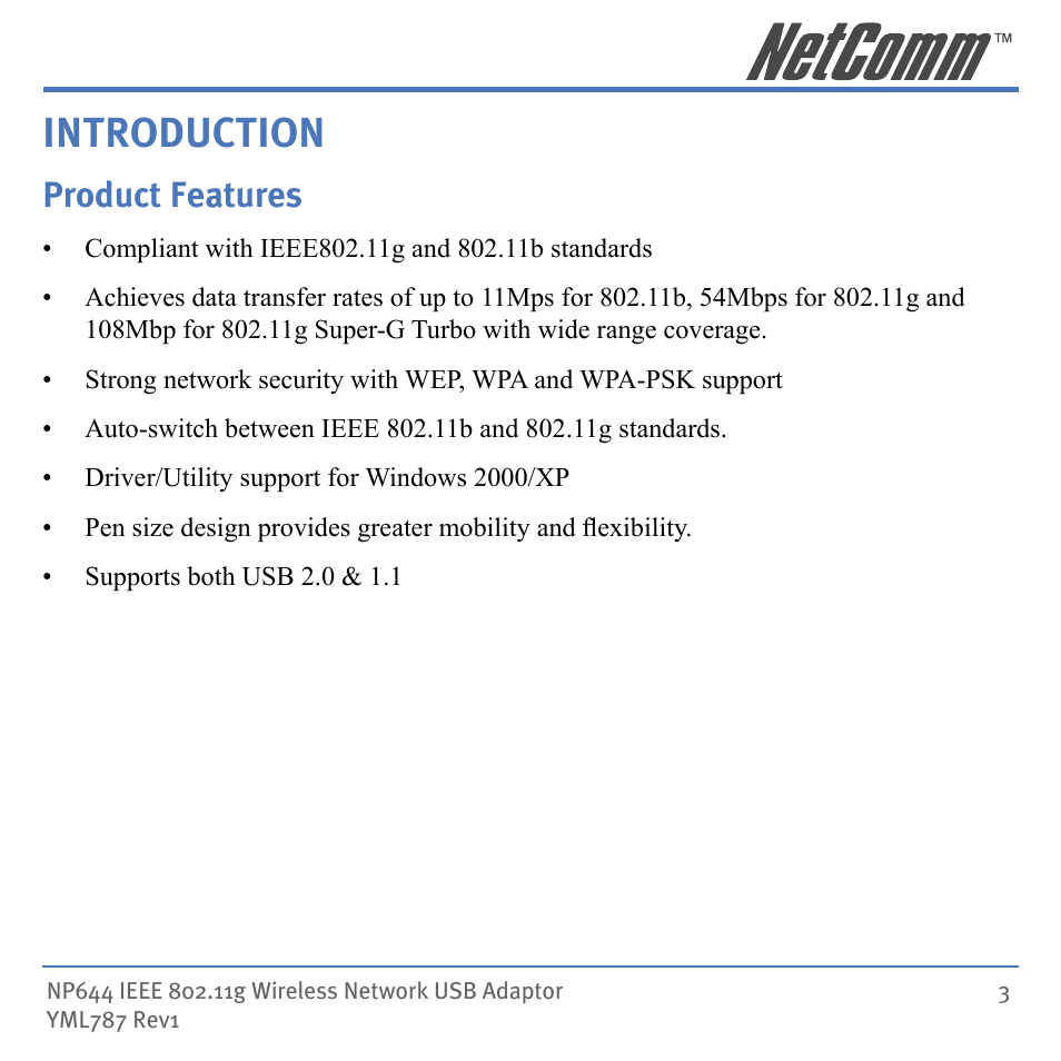 Introduction, Product features | Mobility Electronics NP644 User Manual | Page 3 / 40