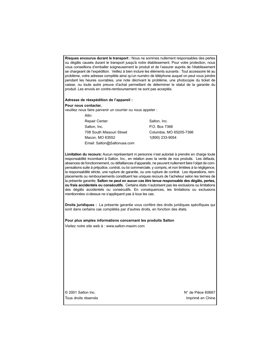 Salton, Inc CM5C User Manual | Page 61 / 93