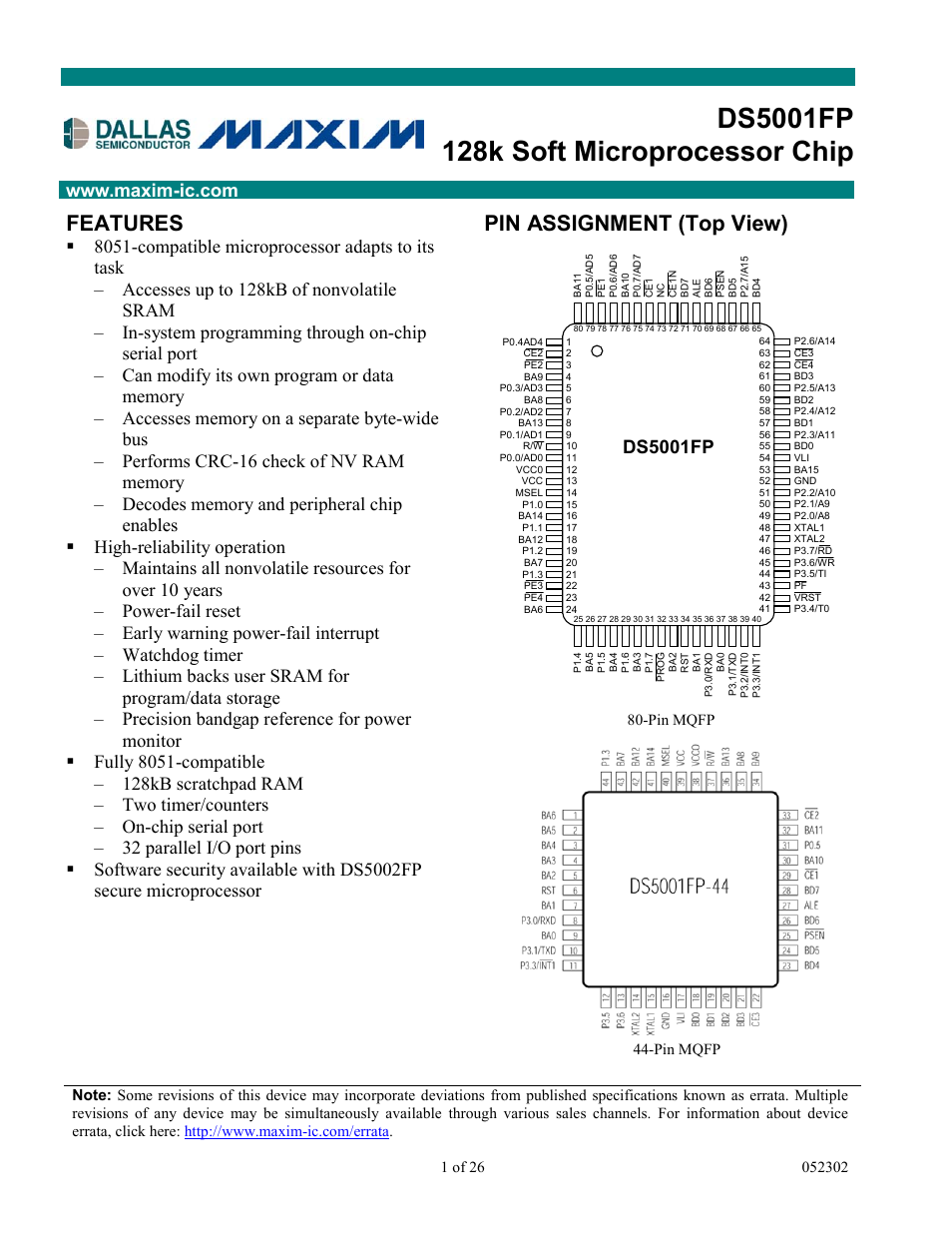 Maxim Integrated DS5001FP User Manual | 26 pages