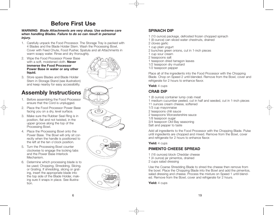 Before first use, Assembly instructions | Rachael Ray RRFP1A/T User Manual | Page 19 / 24