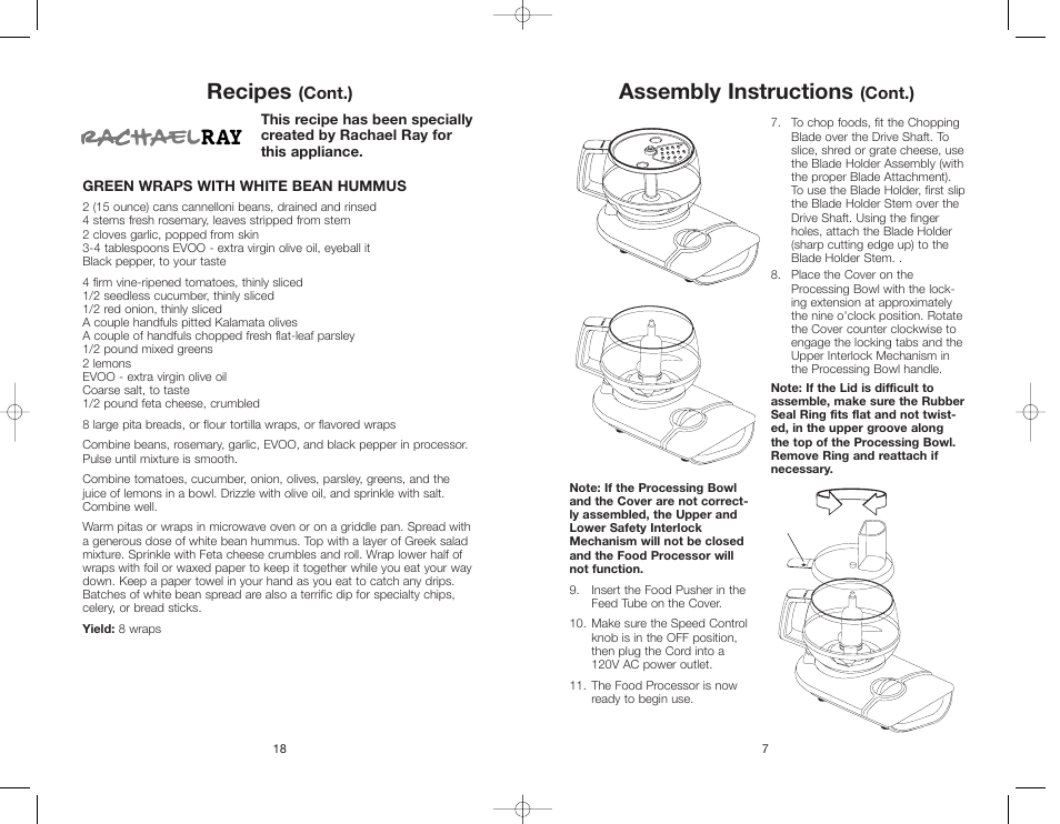 Recipes, Assembly instructions | Rachael Ray RRFP1A/T User Manual | Page 7 / 24