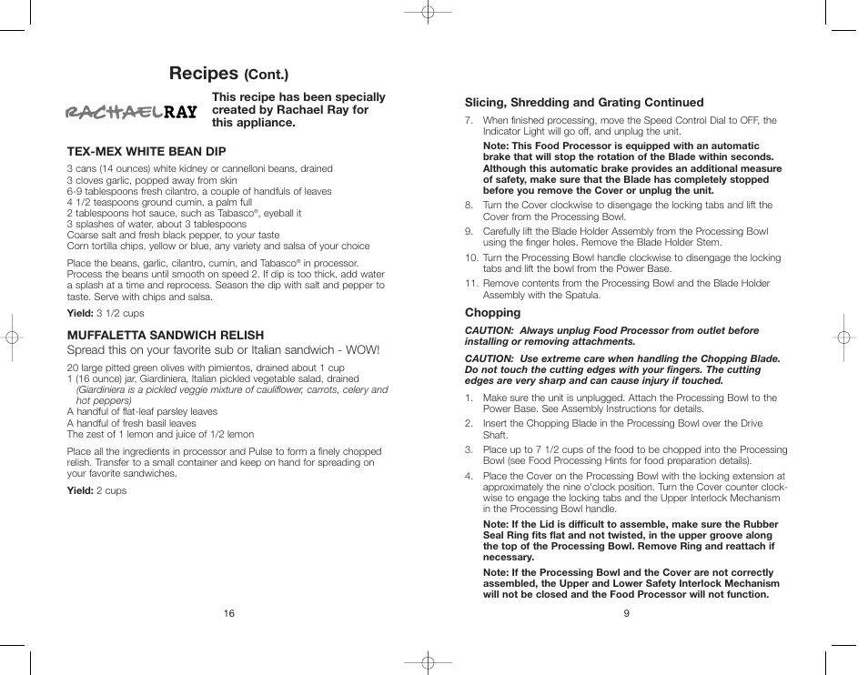 Recipes, Cont.) | Rachael Ray RRFP1A/T User Manual | Page 9 / 24