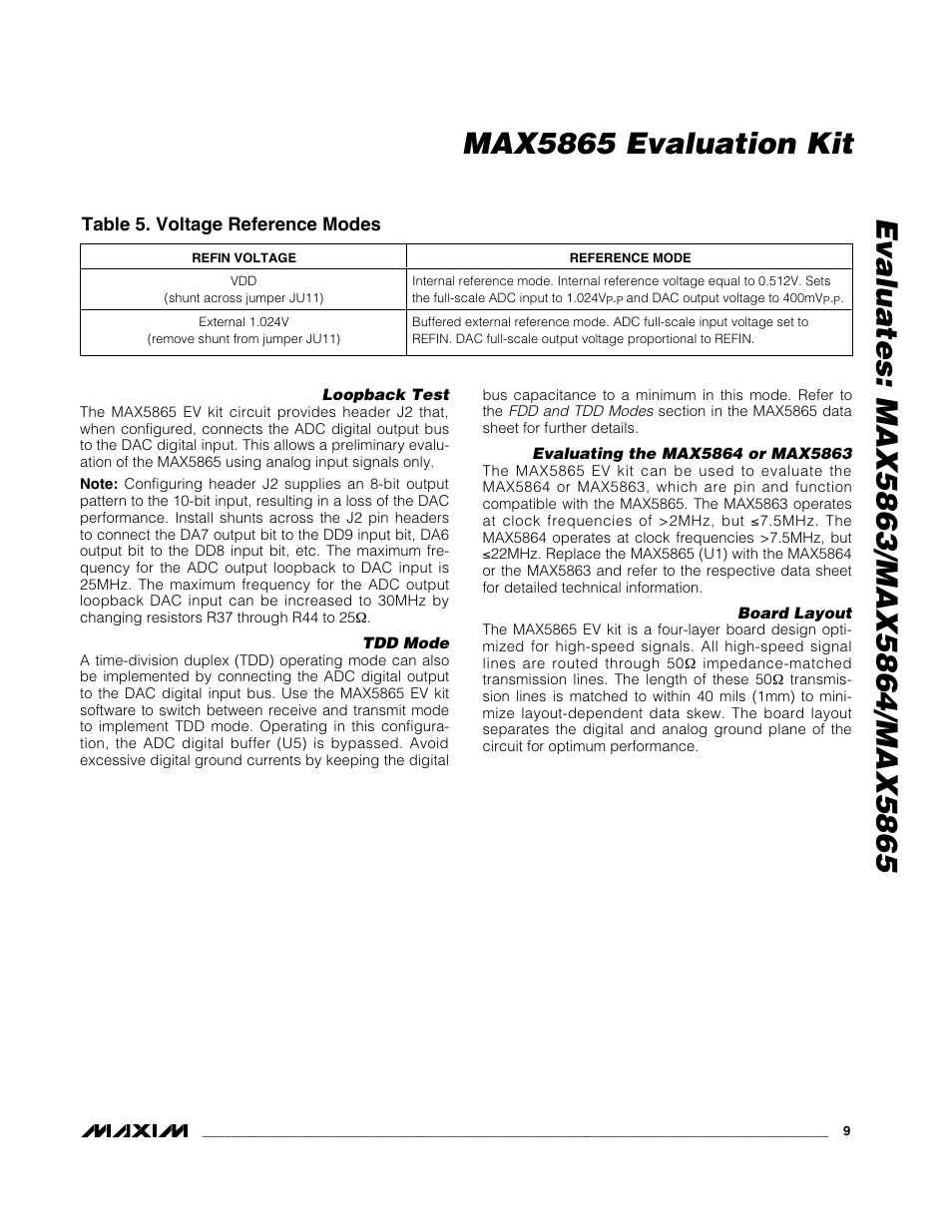 Table 5. voltage reference modes | Maxim Integrated MAX5865 User Manual | Page 9 / 18