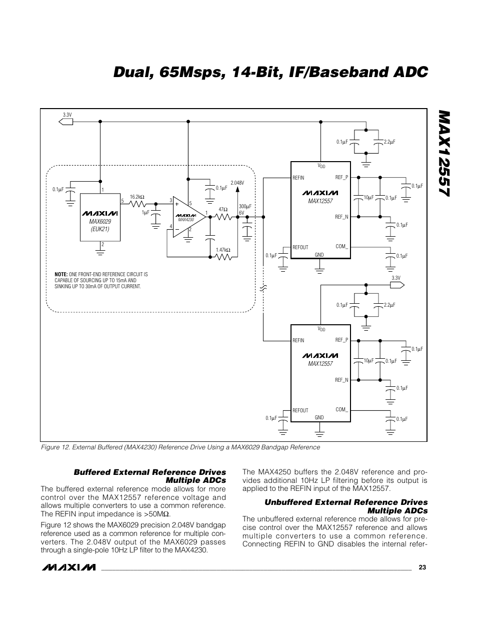 Buffered external reference drives multiple adcs, Unbuffered external reference drives multiple adcs | Maxim Integrated MAX12557 User Manual | Page 23 / 28