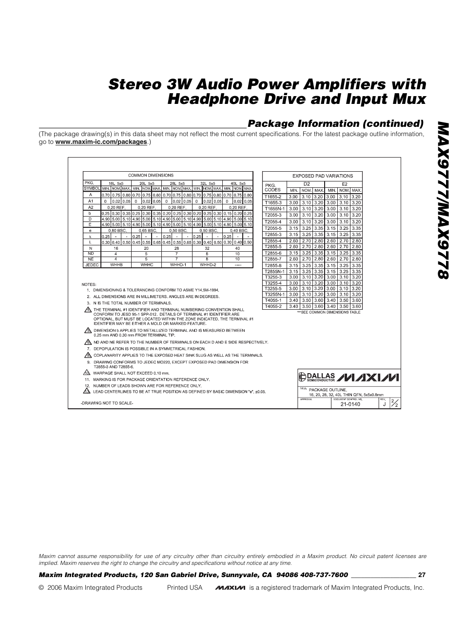 Maxim Integrated MAX9778 User Manual | Page 27 / 27