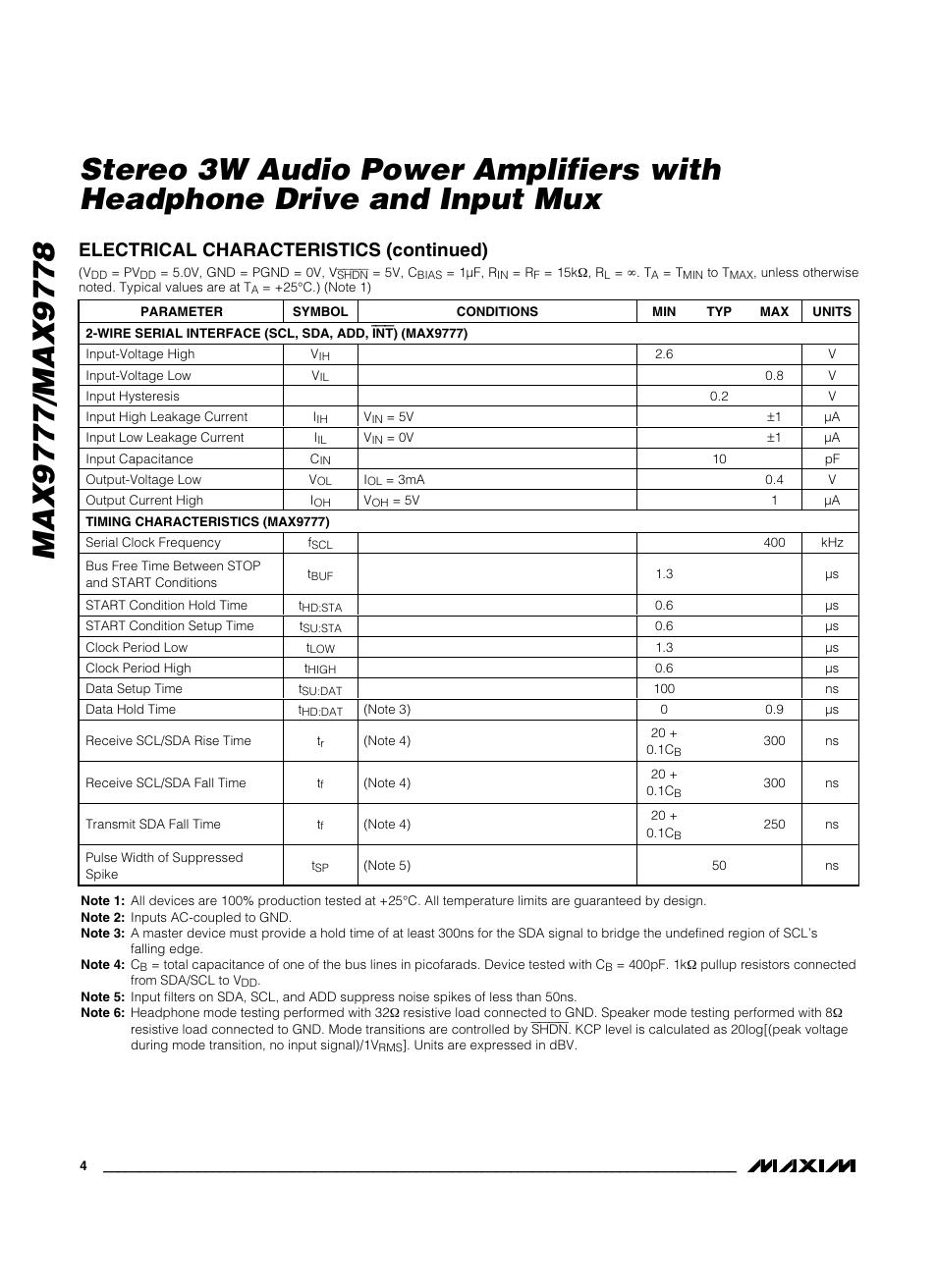 Electrical characteristics (continued) | Maxim Integrated MAX9778 User Manual | Page 4 / 27
