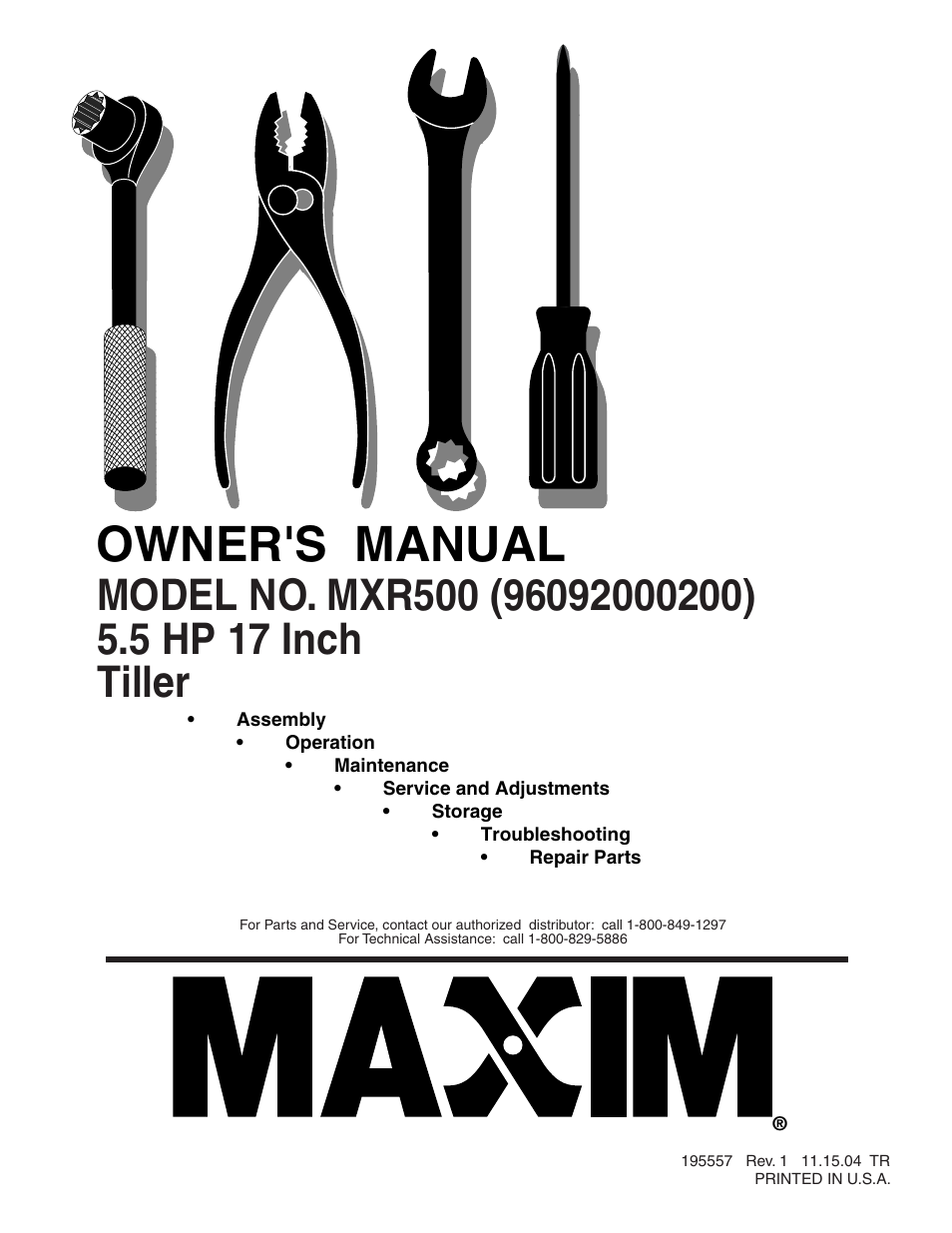 Maxim Manufacturing MXR500 User Manual | 21 pages