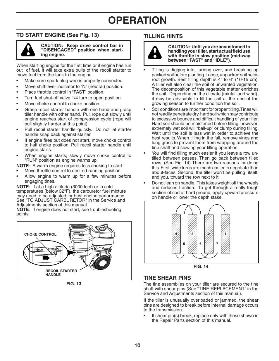 Operation, Tilling hints, Tine shear pins | Maxim Manufacturing MXR500 User Manual | Page 10 / 21