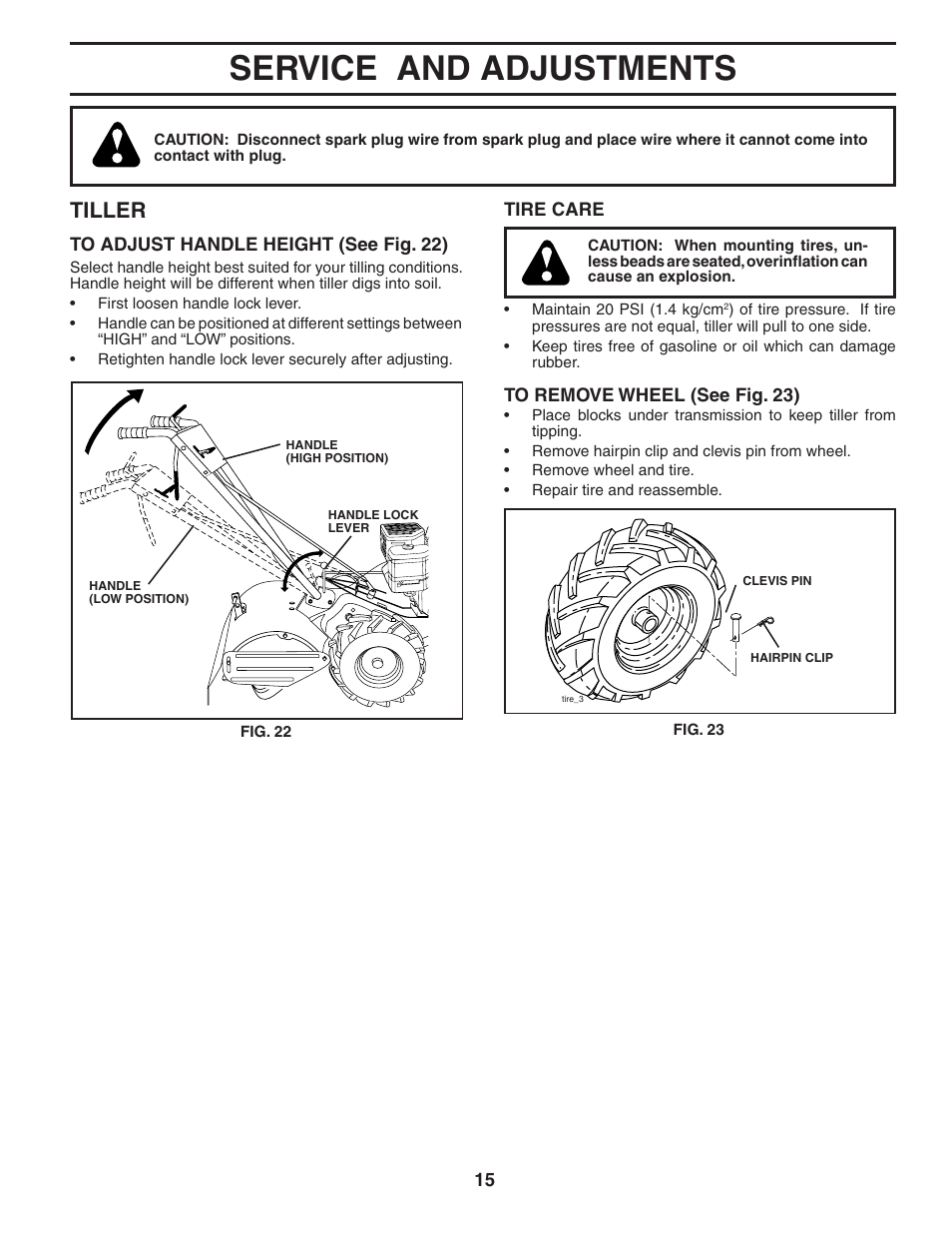 Service and adjustments, Tiller | Maxim Manufacturing MXR500 User Manual | Page 15 / 21