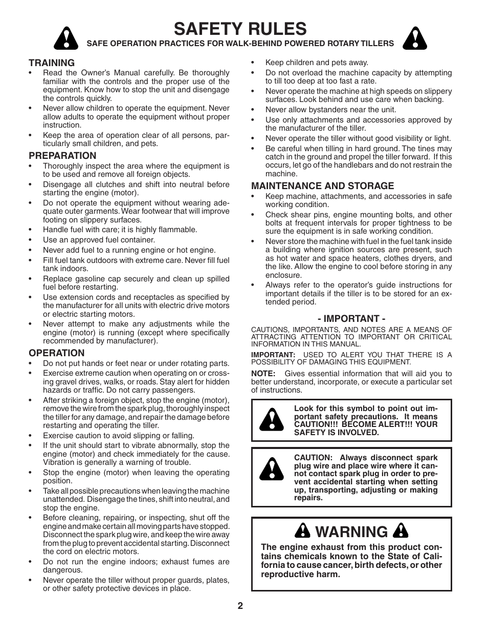 Safety rules, Warning | Maxim Manufacturing MXR500 User Manual | Page 2 / 21
