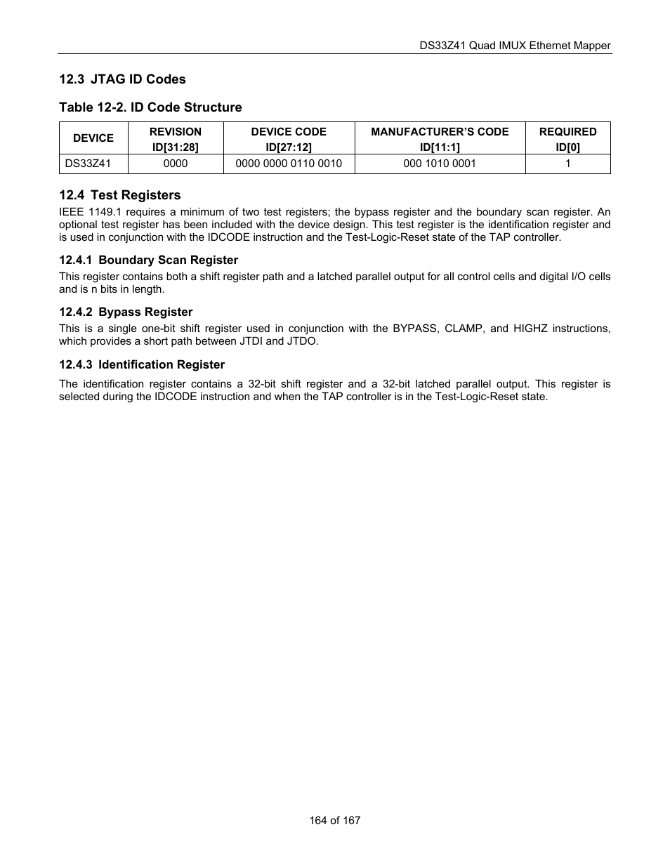 Jtag id codes, Test registers, Boundary scan register | Bypass register, Identification register, Jtag id c, Odes, Egisters | Maxim Integrated DS33Z41 User Manual | Page 164 / 167