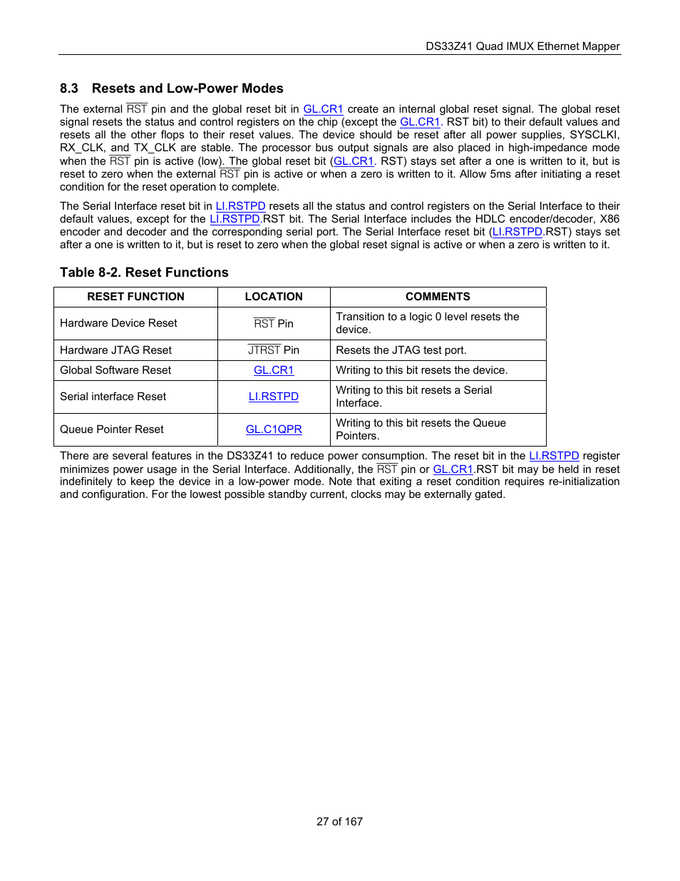 Resets and low-power modes, Esets and, Ower | Odes | Maxim Integrated DS33Z41 User Manual | Page 27 / 167