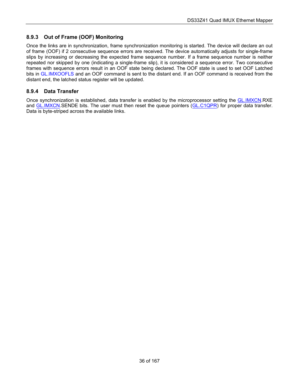 Out of frame (oof) monitoring, Data transfer | Maxim Integrated DS33Z41 User Manual | Page 36 / 167