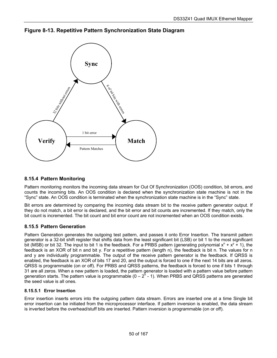 Pattern monitoring, Pattern generation, Error insertion | Sync match verify | Maxim Integrated DS33Z41 User Manual | Page 50 / 167