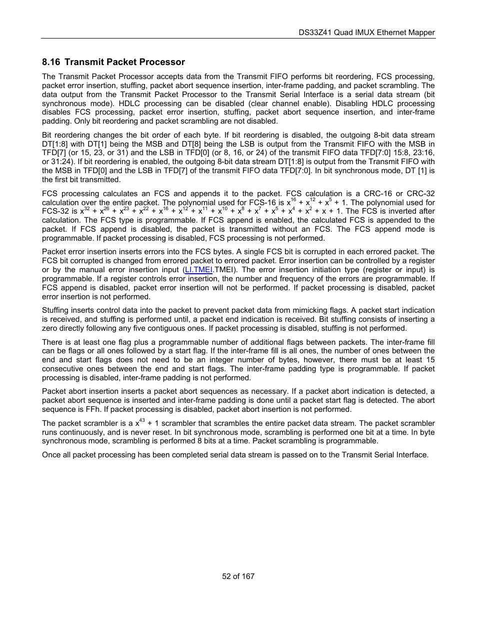 Transmit packet processor, Ransmit, Acket | Rocessor, 16 transmit packet processor | Maxim Integrated DS33Z41 User Manual | Page 52 / 167