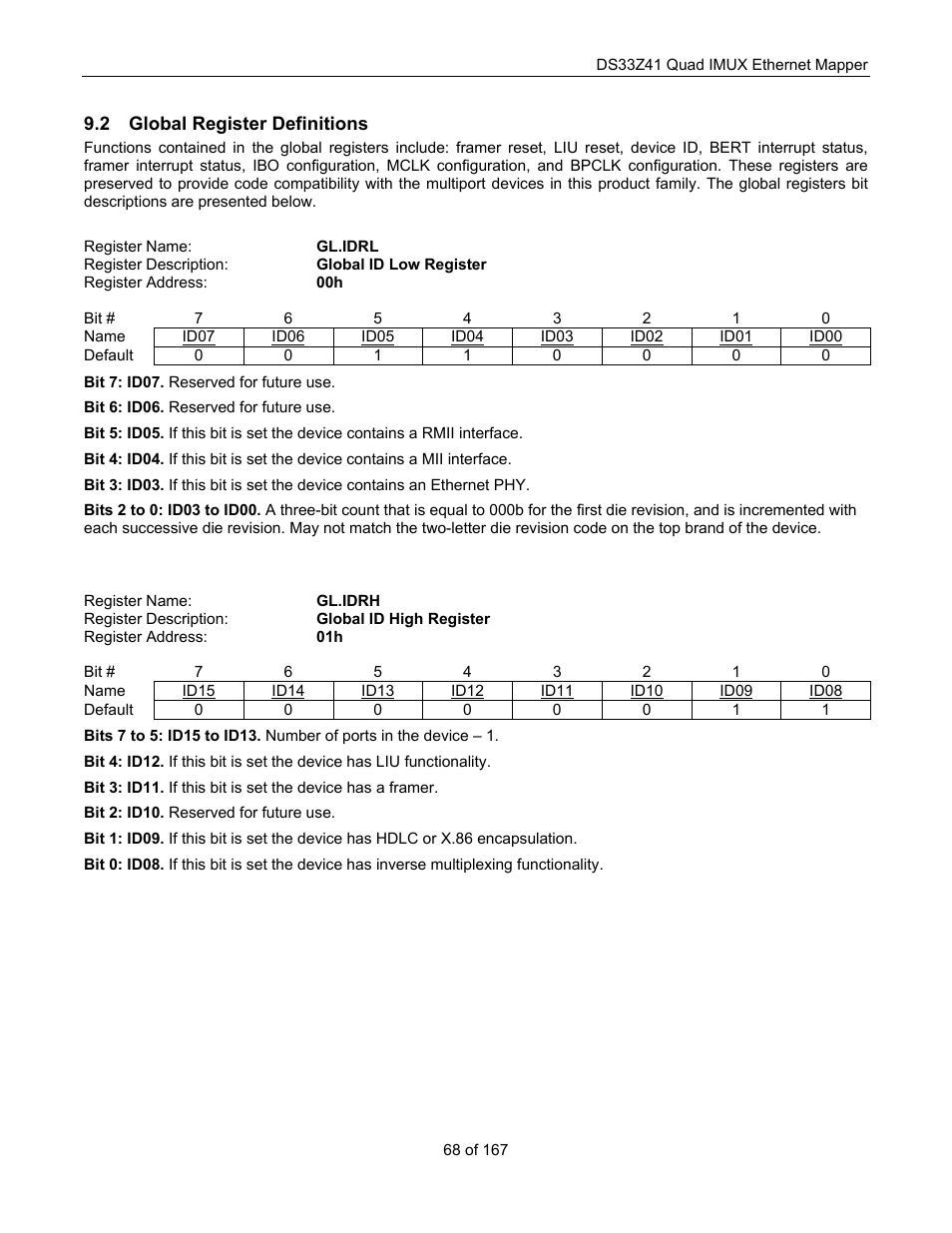 Global register definitions, Lobal, Egister | Efinitions | Maxim Integrated DS33Z41 User Manual | Page 68 / 167