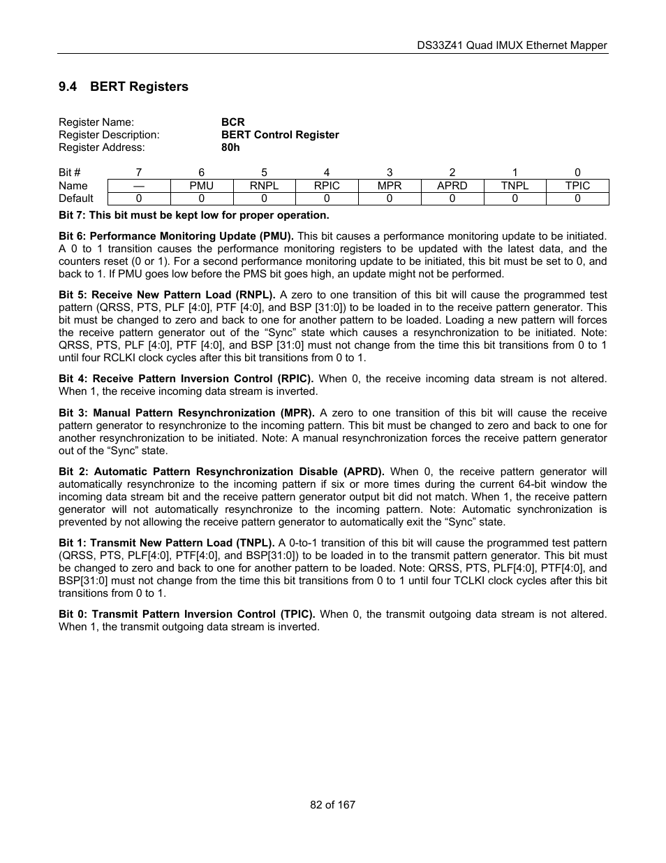 Bert registers, Bert r, Egisters | Maxim Integrated DS33Z41 User Manual | Page 82 / 167