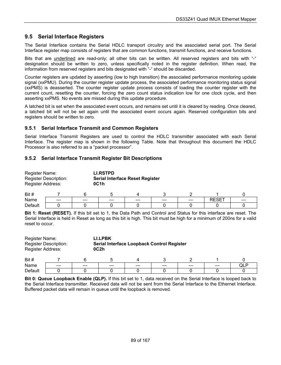 Serial interface registers, Serial interface transmit and common registers, Erial | Nterface, Egisters | Maxim Integrated DS33Z41 User Manual | Page 89 / 167