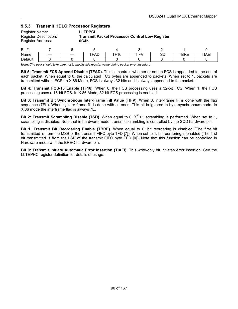 Transmit hdlc processor registers | Maxim Integrated DS33Z41 User Manual | Page 90 / 167