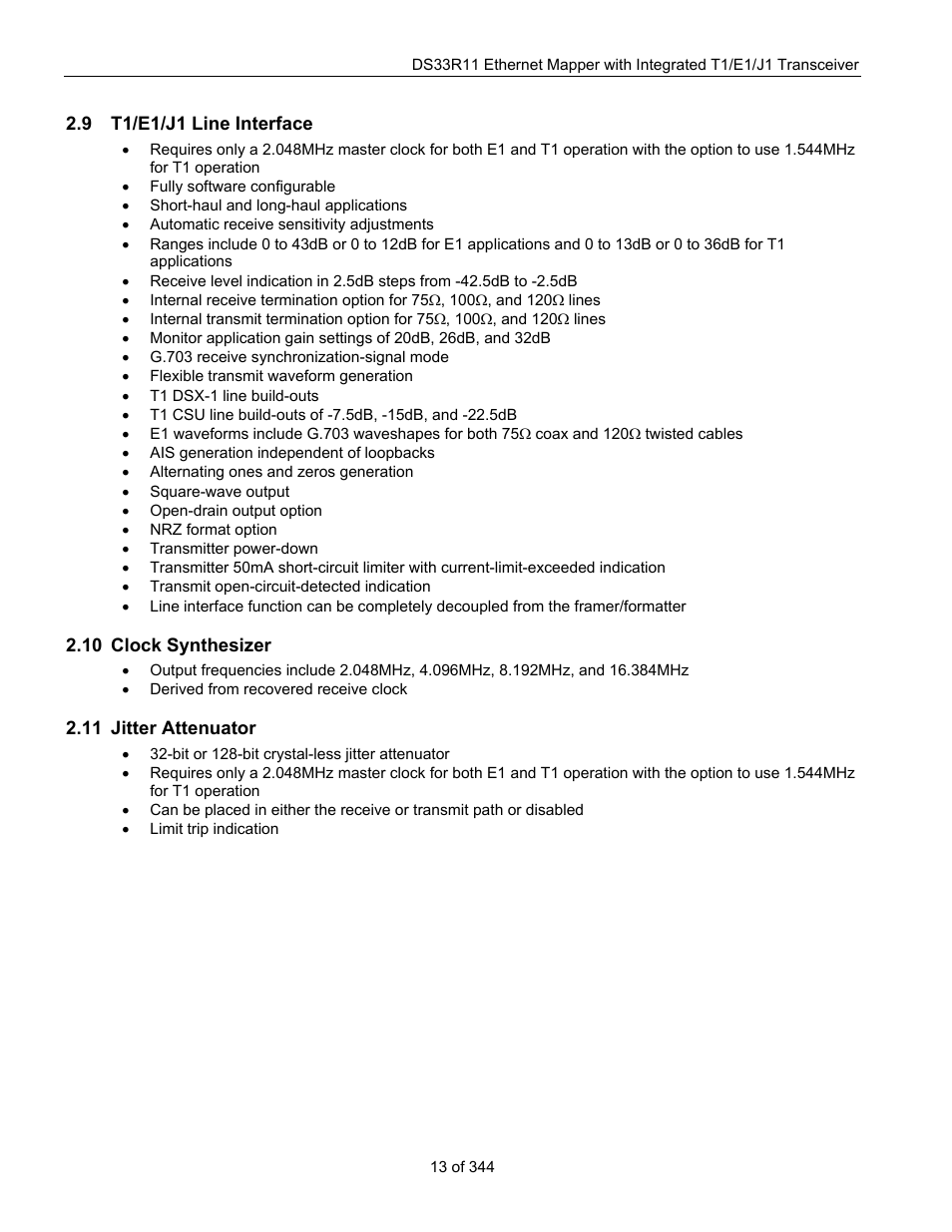 9 t1/e1/j1 line interface, 10 clock synthesizer, 11 jitter attenuator | T1/e1/j1 l, Nterface, Lock, Ynthesizer, Itter, Ttenuator | Maxim Integrated DS33R11 User Manual | Page 13 / 344
