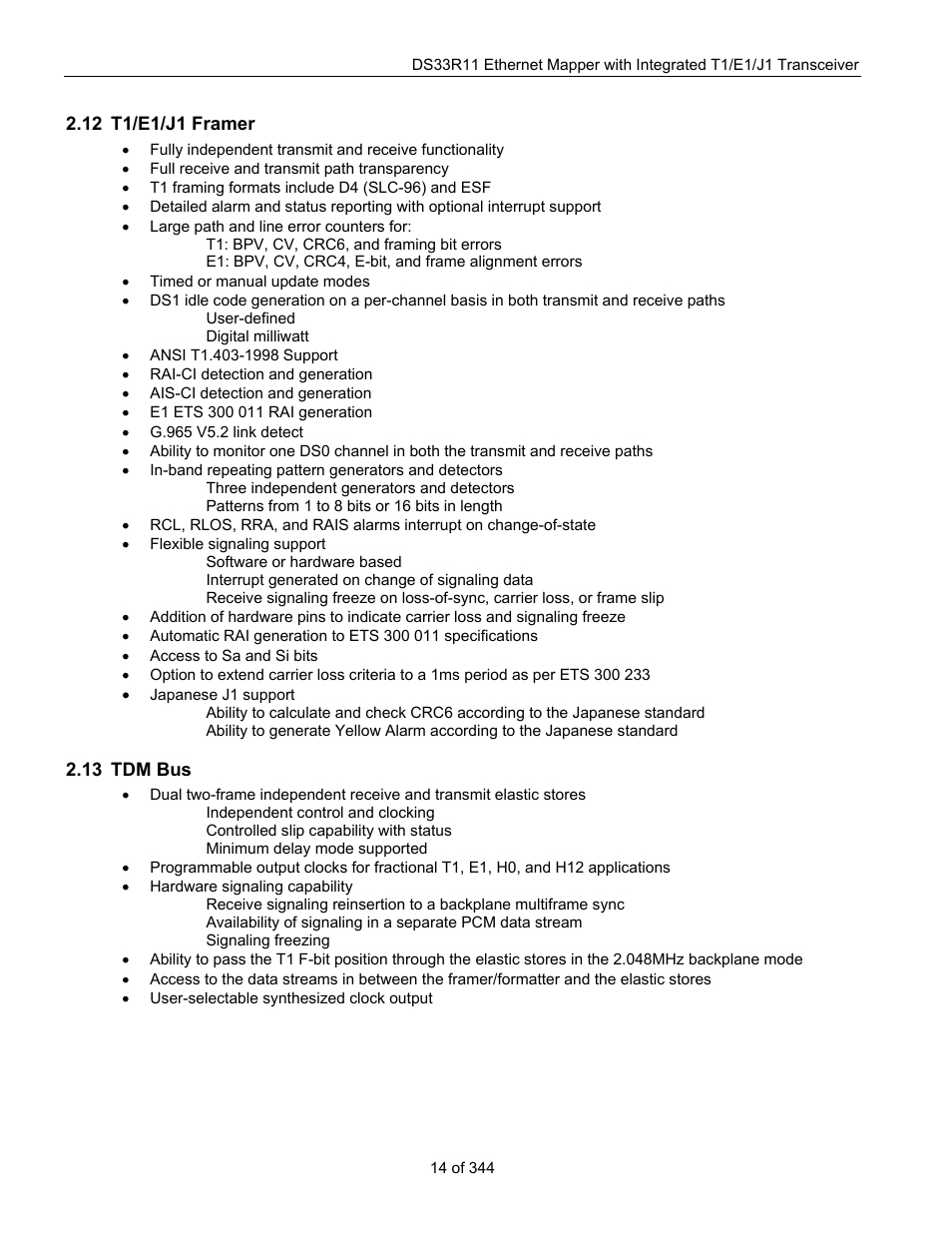 12 t1/e1/j1 framer, 13 tdm bus, T1/e1/j1 f | Ramer, Tdm b | Maxim Integrated DS33R11 User Manual | Page 14 / 344