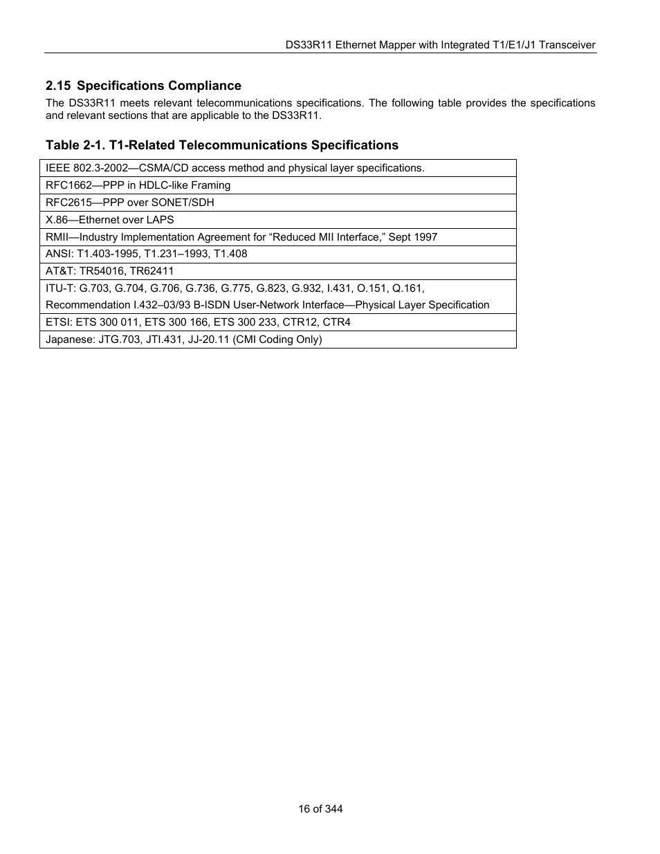 15 specifications compliance, Pecifications, Ompliance | Maxim Integrated DS33R11 User Manual | Page 16 / 344