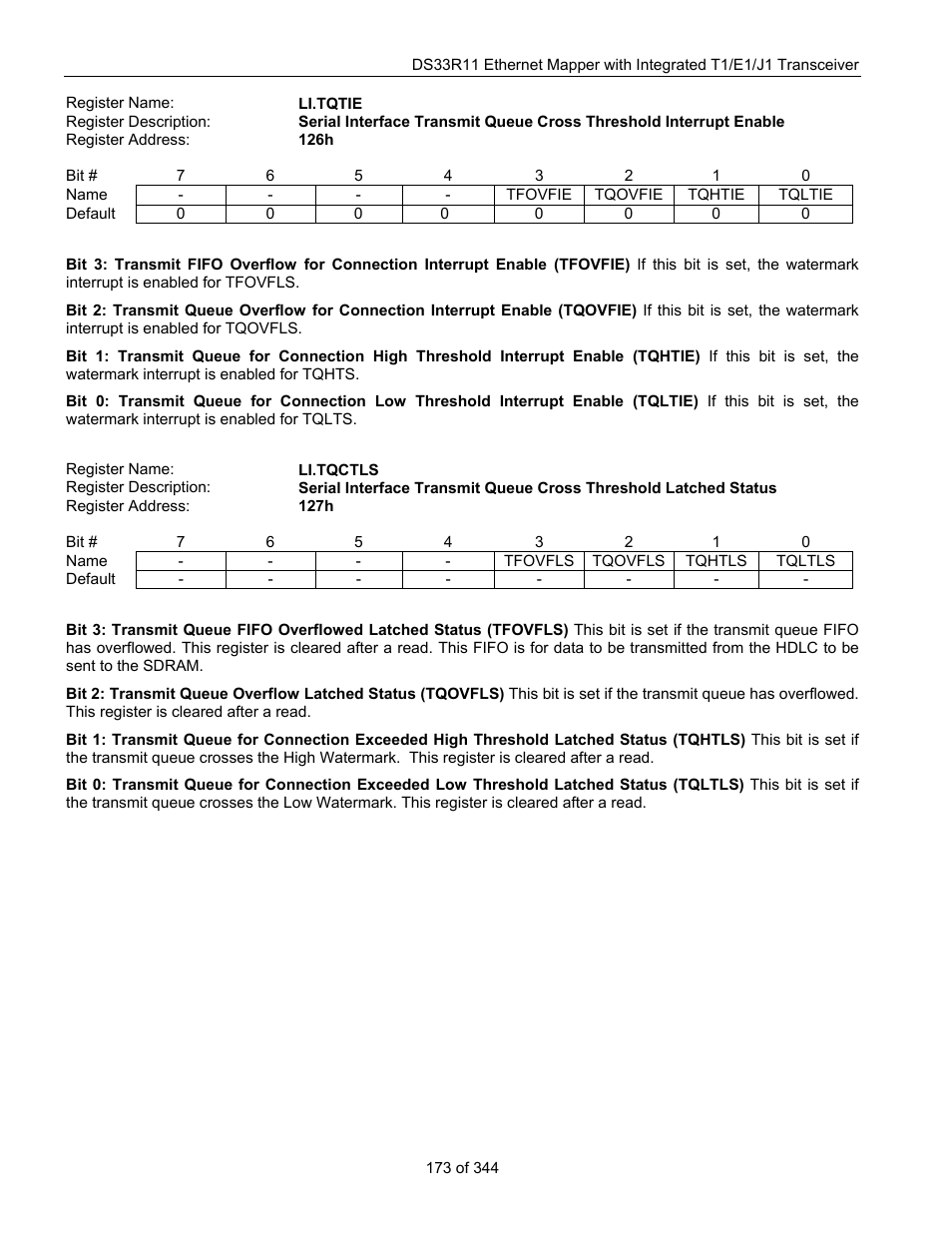 Li.tqctls, Then read the li.tqctls, The status bit is indicated by | Li.tqtie, A latched status bit (li.tqctls.tqlts) | Maxim Integrated DS33R11 User Manual | Page 173 / 344