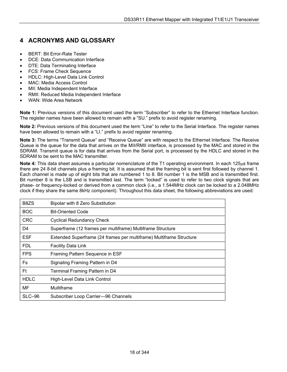 4 acronyms and glossary, Acronyms and glossary | Maxim Integrated DS33R11 User Manual | Page 18 / 344