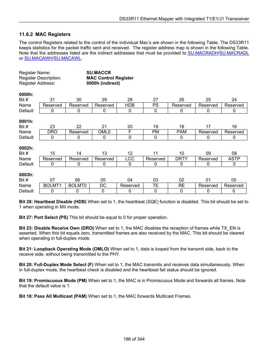 2 mac registers, Mac registers, Su.maccr | Maxim Integrated DS33R11 User Manual | Page 186 / 344