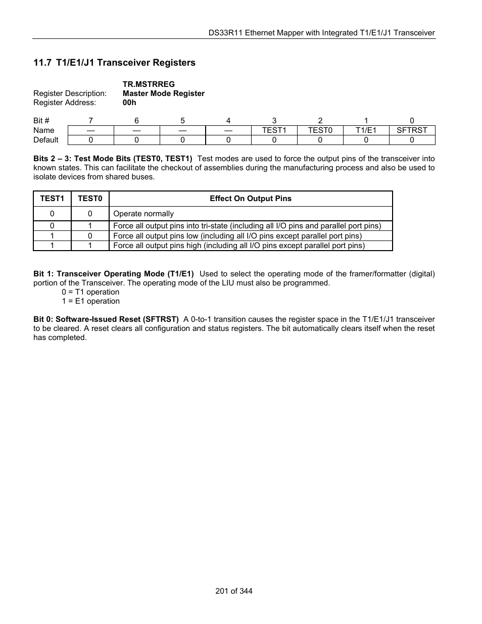 7 t1/e1/j1 transceiver registers, T1/e1/j1 t, Ransceiver | Egisters | Maxim Integrated DS33R11 User Manual | Page 201 / 344