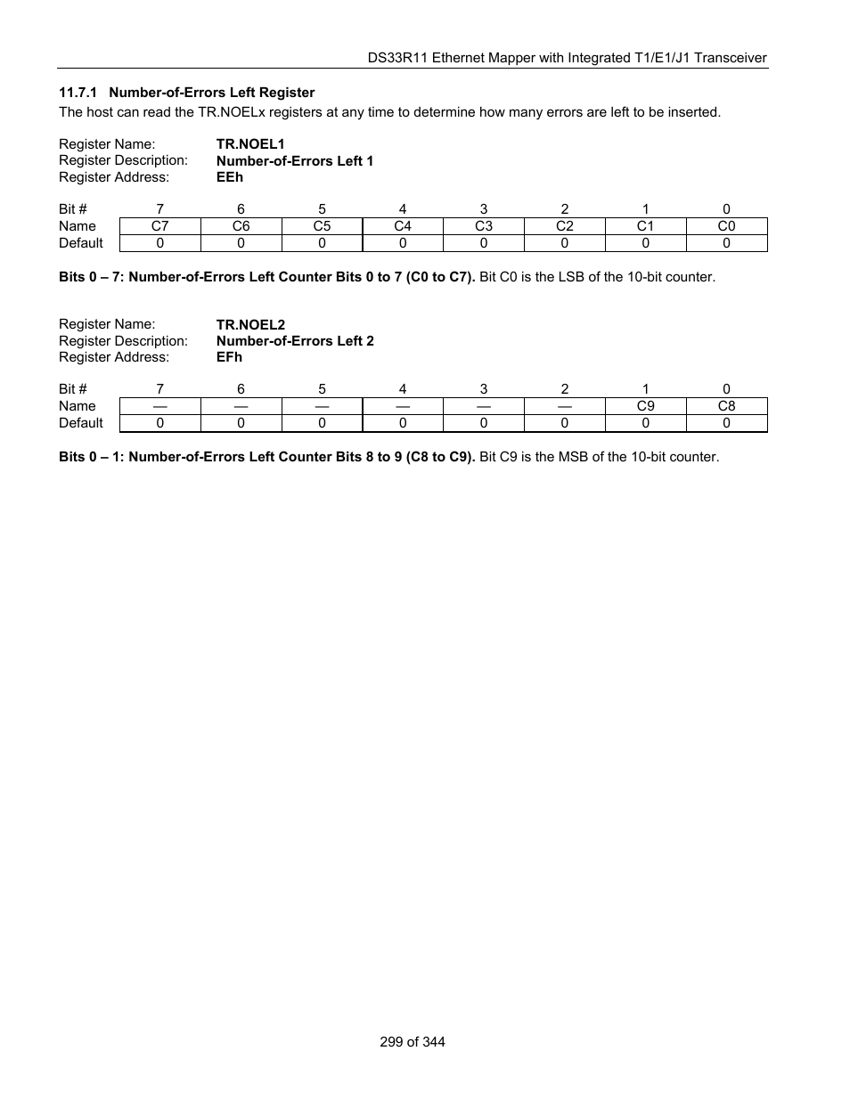 1 number-of-errors left register, Number-of-errors left register | Maxim Integrated DS33R11 User Manual | Page 299 / 344