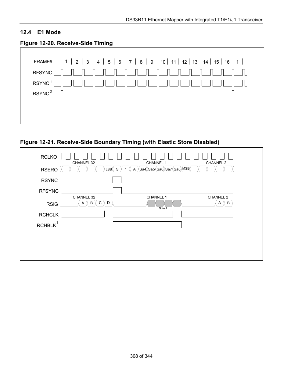 4 e1 mode, E1 m, Figure 12-20. receive-side timing | Maxim Integrated DS33R11 User Manual | Page 308 / 344