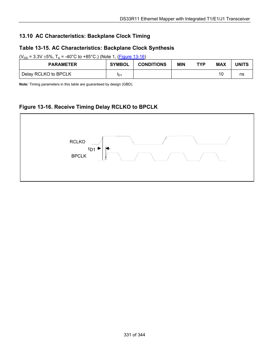 10 ac characteristics: backplane clock timing, Ac c, Haracteristics | Ackplane, Lock, Iming | Maxim Integrated DS33R11 User Manual | Page 331 / 344