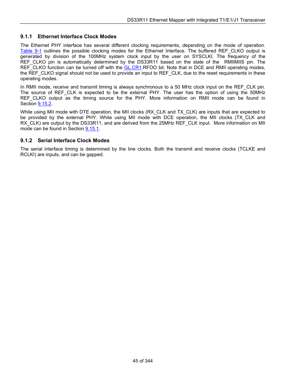 1 ethernet interface clock modes, 2 serial interface clock modes, Ethernet interface clock modes | Serial interface clock modes | Maxim Integrated DS33R11 User Manual | Page 45 / 344