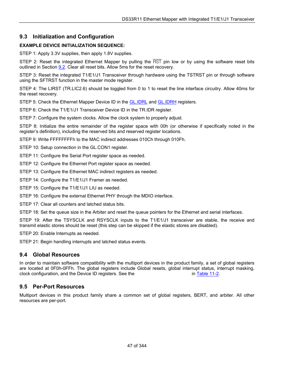3 initialization and configuration, 4 global resources, 5 per-port resources | Nitialization and, Onfiguration, Lobal, Esources | Maxim Integrated DS33R11 User Manual | Page 47 / 344