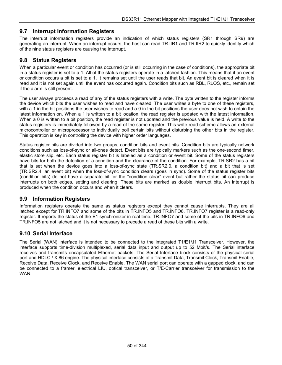 7 interrupt information registers, 8 status registers, 9 information registers | 10 serial interface, Nterrupt, Nformation, Egisters, Tatus, Erial, Nterface | Maxim Integrated DS33R11 User Manual | Page 50 / 344