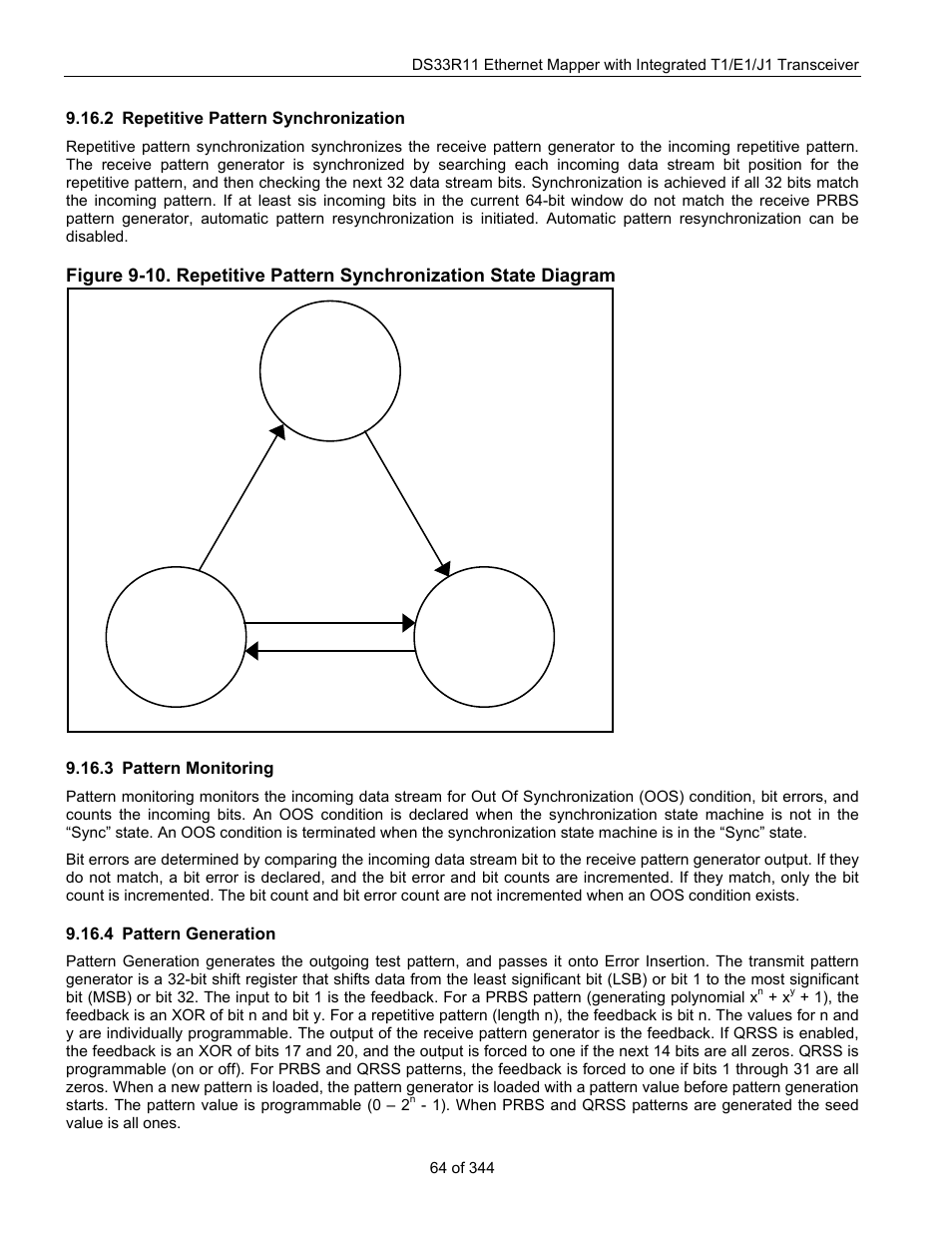 2 repetitive pattern synchronization, 3 pattern monitoring, 4 pattern generation | Repetitive pattern synchronization, Pattern monitoring, Pattern generation, Sync match verify | Maxim Integrated DS33R11 User Manual | Page 64 / 344