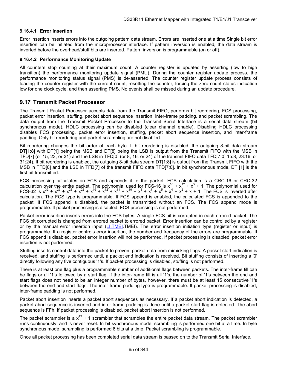 1 error insertion, 2 performance monitoring update, 17 transmit packet processor | Ransmit, Acket, Rocessor | Maxim Integrated DS33R11 User Manual | Page 65 / 344