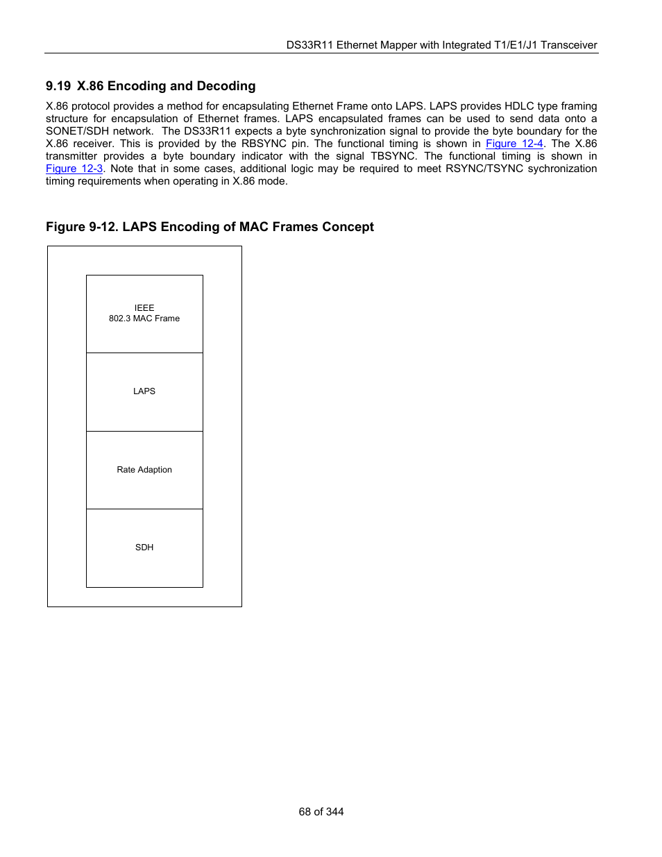 19 x.86 encoding and decoding, X.86 e, Ncoding and | Ecoding, Figure 9-12. laps encoding of mac frames concept | Maxim Integrated DS33R11 User Manual | Page 68 / 344