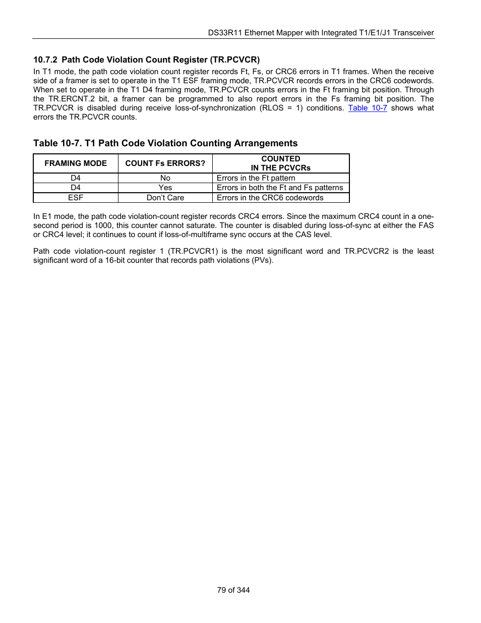 2 path code violation count register (tr.pcvcr), Path code violation count register (tr.pcvcr) | Maxim Integrated DS33R11 User Manual | Page 79 / 344