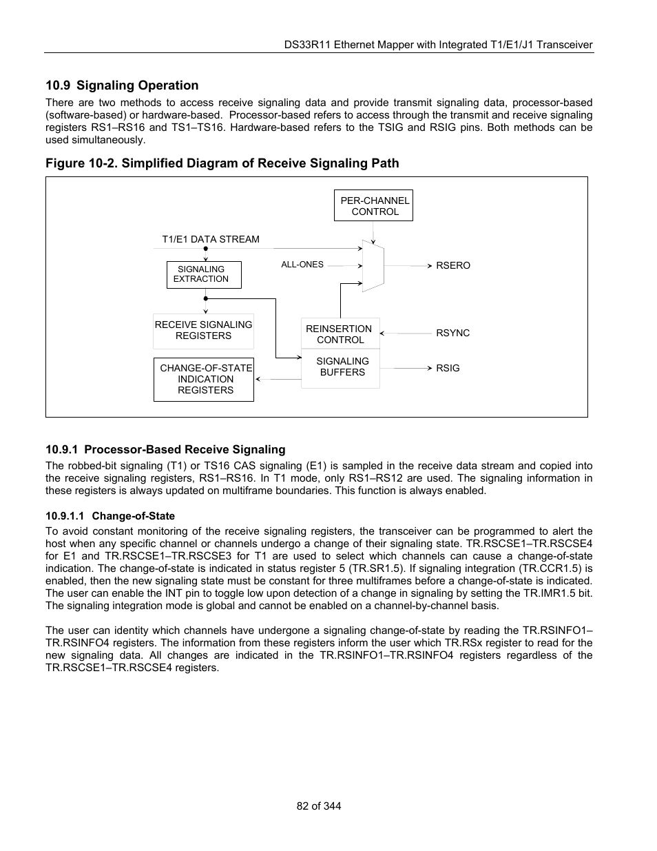 9 signaling operation, 1 processor-based receive signaling, 1 change-of-state | Ignaling, Peration, Processor-based receive signaling | Maxim Integrated DS33R11 User Manual | Page 82 / 344